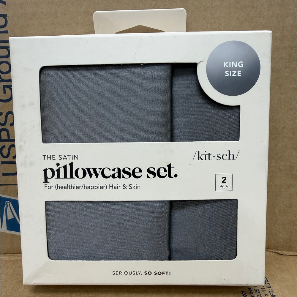 2 Pack Kitsch‎ King Size Satin Pillowcases Classy Charcoal 36" x 19" So Soft